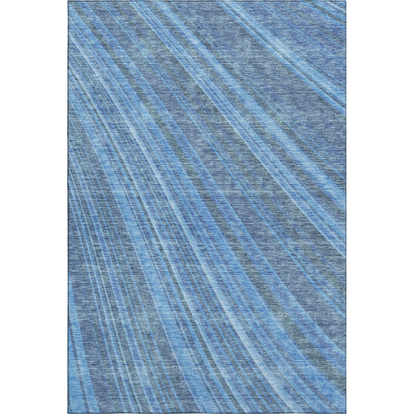 HomeRoots 9' X 12' Striped Blue & Gray Area Rug - Washable, UV-Protected, Durable for High-Traffic Spaces 677464