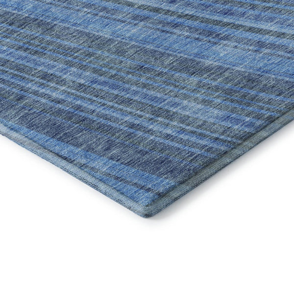 HomeRoots 9' X 12' Striped Blue & Gray Area Rug - Washable, UV-Protected, Durable for High-Traffic Spaces 677464