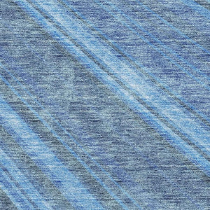 HomeRoots 9' X 12' Striped Blue & Gray Area Rug - Washable, UV-Protected, Durable for High-Traffic Spaces 677464