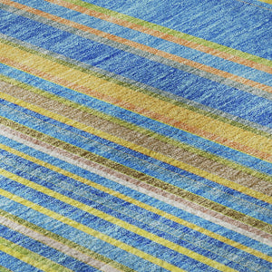 HomeRoots 5' X 8' Vibrant Denim Blue, Gold & Lime Green Striped Washable Area Rug with UV Protection & Durability 677467