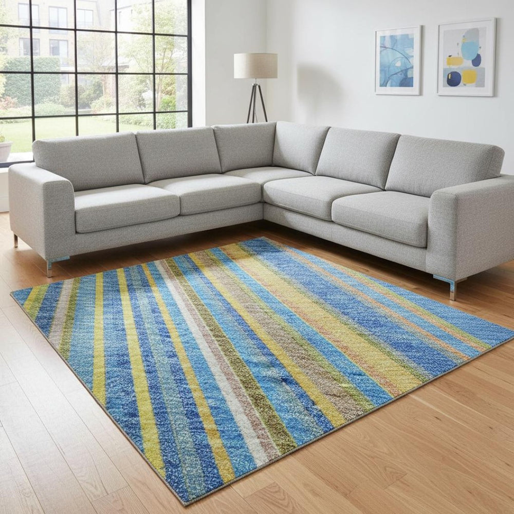 HomeRoots 8' X 10' Colorful Striped Washable Area Rug with UV Protection - Durable, Stylish for High-Traffic Areas 677469