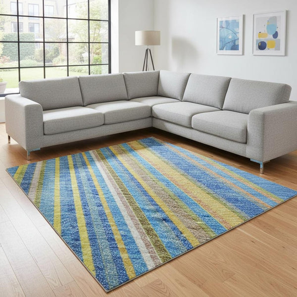 HomeRoots 8' X 10' Colorful Striped Washable Area Rug with UV Protection - Durable, Stylish for High-Traffic Areas 677469