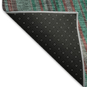 HomeRoots 8' Washable Round Rug in Emerald, Brown & Merlot Stripes – UV Protected, Durable & Stylish Choice! 677474