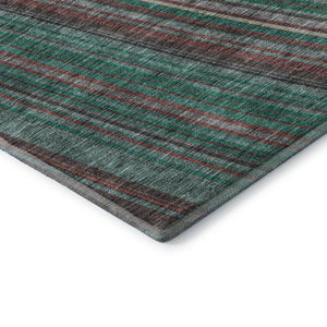 HomeRoots 8' Washable Round Rug in Emerald, Brown & Merlot Stripes – UV Protected, Durable & Stylish Choice! 677474