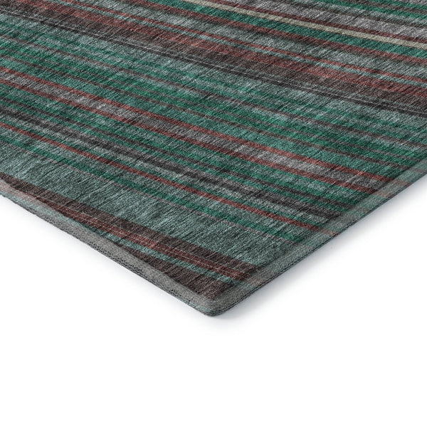 HomeRoots 8' Washable Round Rug in Emerald, Brown & Merlot Stripes – UV Protected, Durable & Stylish Choice! 677474