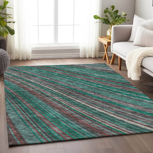 HomeRoots 8' X 10' Emerald Brown & Merlot Striped Washable Area Rug - UV Protected, Durable & Stylish 677475