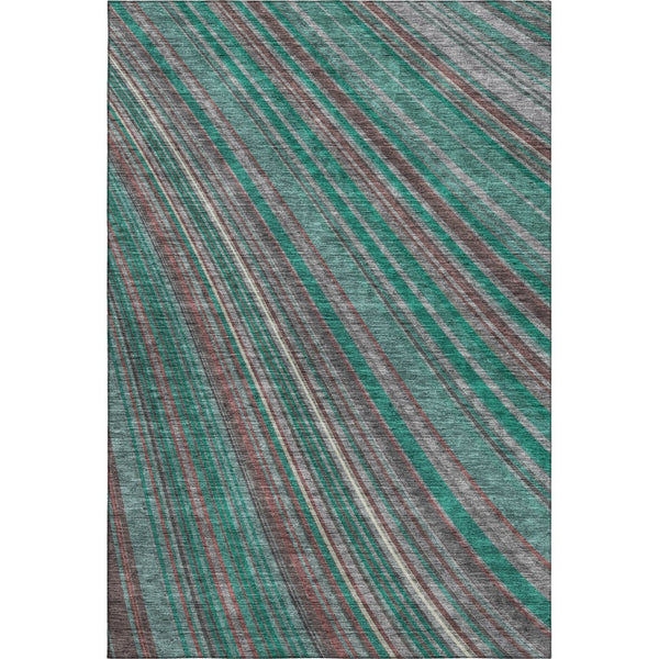 HomeRoots 10' X 14' Emerald Brown & Merlot Striped Washable Area Rug - Stain Resistant, UV Protected & Stylish 677477