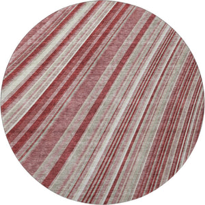 HomeRoots 8' Burgundy Gray and Ivory Striped Round Rug - Washable, UV Protected, Durable for High-Traffic Areas 677480