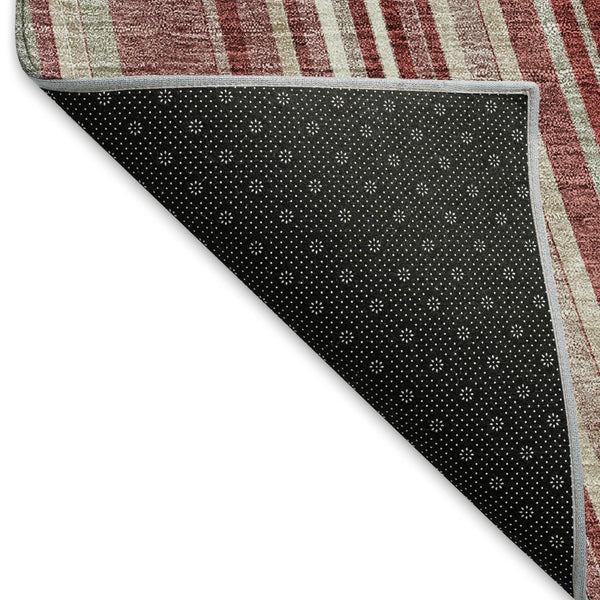 HomeRoots 8' X 10' Burgundy Gray Ivory Striped Washable Area Rug - Durable, Stylish, UV Protected & Easy Care! 677481