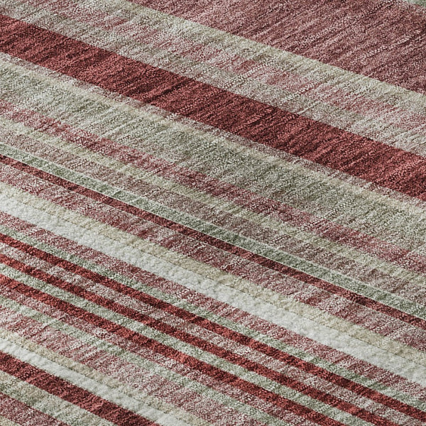 HomeRoots 8' X 10' Burgundy Gray Ivory Striped Washable Area Rug - Durable, Stylish, UV Protected & Easy Care! 677481