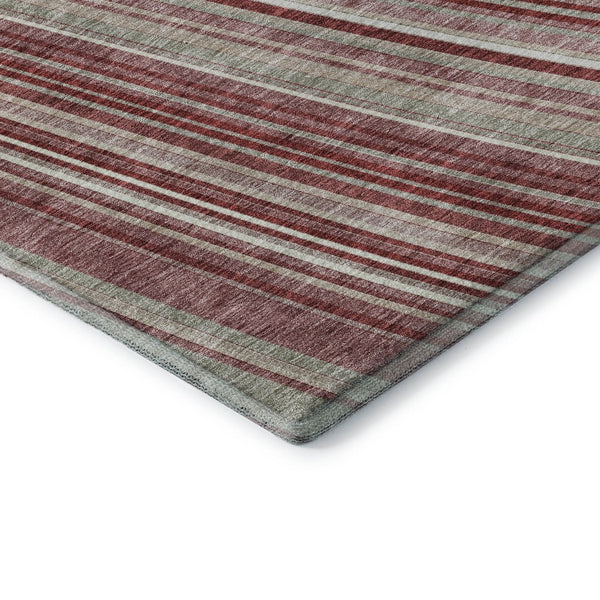 HomeRoots 9' X 12' Burgundy Gray Ivory Striped Area Rug – Durable, Washable, UV-Protected for Busy Homes 677482