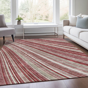 HomeRoots 9' X 12' Burgundy Gray Ivory Striped Area Rug – Durable, Washable, UV-Protected for Busy Homes 677482