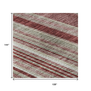HomeRoots 9' X 12' Burgundy Gray Ivory Striped Area Rug – Durable, Washable, UV-Protected for Busy Homes 677482