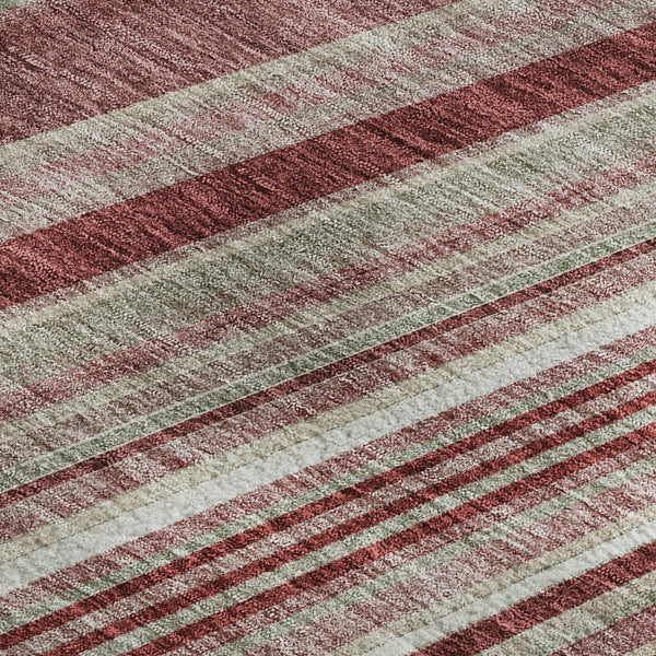 HomeRoots 10' X 14' Striped Washable Area Rug in Burgundy, Gray & Ivory – Durable, UV-Protected & Stylish! 677483