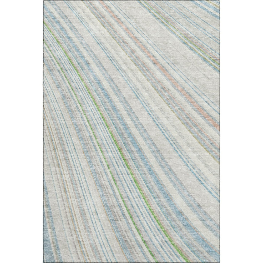 HomeRoots 5' X 8' Stylish Ivory Green and Beige Striped Washable Area Rug with UV Protection for Homes 677485