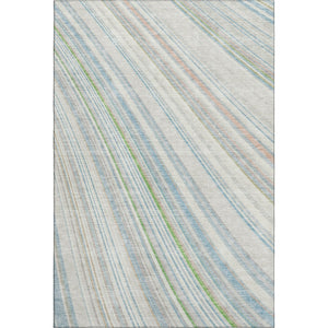 HomeRoots 5' X 8' Stylish Ivory Green and Beige Striped Washable Area Rug with UV Protection for Homes 677485