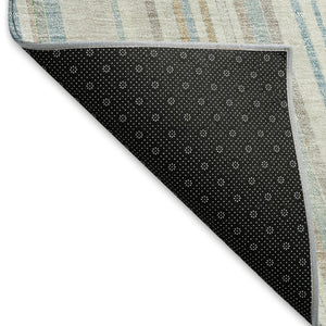 HomeRoots 5' X 8' Stylish Ivory Green and Beige Striped Washable Area Rug with UV Protection for Homes 677485