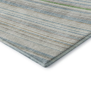 HomeRoots 5' X 8' Stylish Ivory Green and Beige Striped Washable Area Rug with UV Protection for Homes 677485