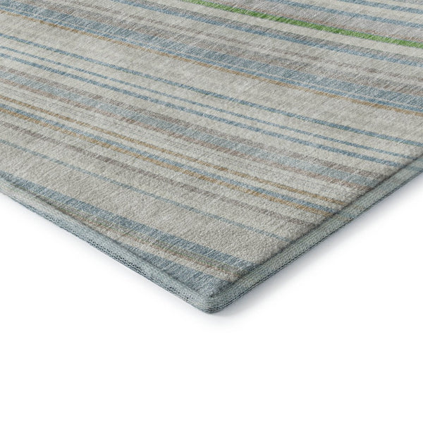 HomeRoots 5' X 8' Stylish Ivory Green and Beige Striped Washable Area Rug with UV Protection for Homes 677485