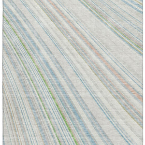 HomeRoots 5' X 8' Stylish Ivory Green and Beige Striped Washable Area Rug with UV Protection for Homes 677485