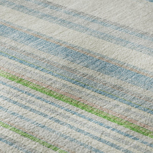 HomeRoots 8' Ivory Green and Beige Striped Washable Round Rug - Durable, UV-Protected, Easy-Care Home Essential! 677486