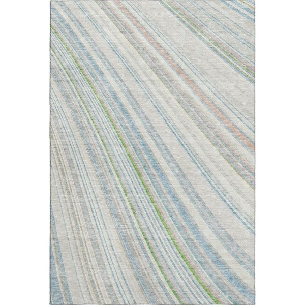 HomeRoots 8' X 10' Ivory Green Beige Striped Washable Area Rug with Durable UV Protection for Busy Homes 677487