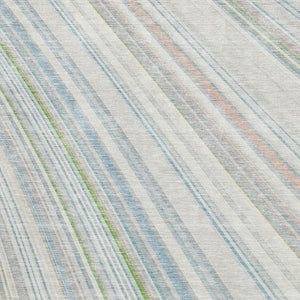 HomeRoots 8' X 10' Ivory Green Beige Striped Washable Area Rug with Durable UV Protection for Busy Homes 677487