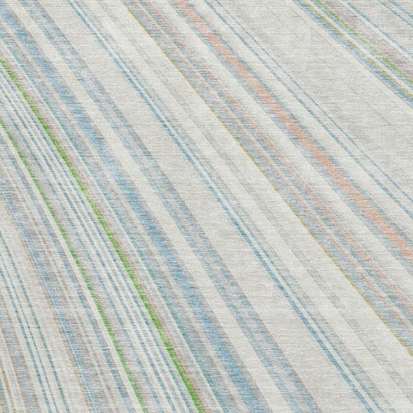 HomeRoots 8' X 10' Ivory Green Beige Striped Washable Area Rug with Durable UV Protection for Busy Homes 677487