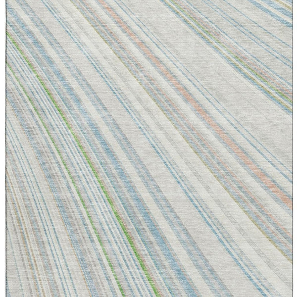 HomeRoots 8' X 10' Ivory Green Beige Striped Washable Area Rug with Durable UV Protection for Busy Homes 677487