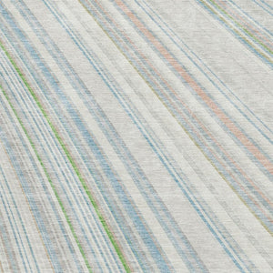 HomeRoots 10' Ivory Green and Beige Striped Washable Area Rug - Durable, UV Protected, Perfect for Family Spaces! 677489