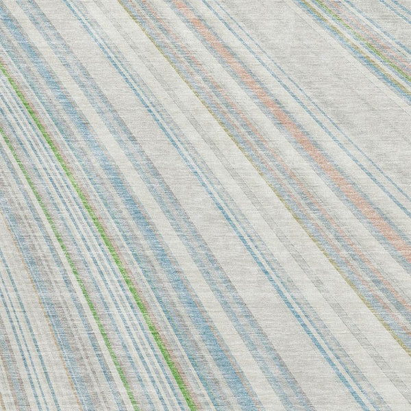 HomeRoots 10' Ivory Green and Beige Striped Washable Area Rug - Durable, UV Protected, Perfect for Family Spaces! 677489