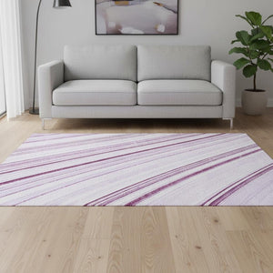 HomeRoots 5' X 8' Lavender & Ivory Striped Area Rug - Washable, Stain Resistant with UV Protection for Homes 677491