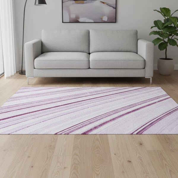 HomeRoots 5' X 8' Lavender & Ivory Striped Area Rug - Washable, Stain Resistant with UV Protection for Homes 677491