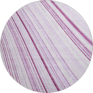 HomeRoots 8' Striped Lavender and Ivory Round Rug - Durable, Washable, UV-Protected for Indoor and Outdoor Use 677492