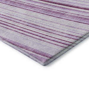 HomeRoots 8' Striped Lavender and Ivory Round Rug - Durable, Washable, UV-Protected for Indoor and Outdoor Use 677492