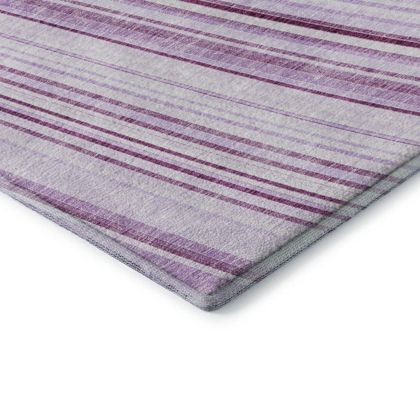 HomeRoots 8' Striped Lavender and Ivory Round Rug - Durable, Washable, UV-Protected for Indoor and Outdoor Use 677492