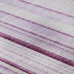 HomeRoots 8' Striped Lavender and Ivory Round Rug - Durable, Washable, UV-Protected for Indoor and Outdoor Use 677492