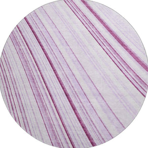 HomeRoots 8' Striped Lavender and Ivory Round Rug - Durable, Washable, UV-Protected for Indoor and Outdoor Use 677492