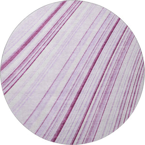 HomeRoots 8' Striped Lavender and Ivory Round Rug - Durable, Washable, UV-Protected for Indoor and Outdoor Use 677492