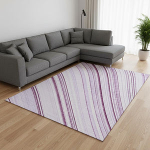 HomeRoots 9' X 12' Stylish Lavender & Ivory Striped Area Rug - Washable, UV-Protected, Durable Design for Homes 677494