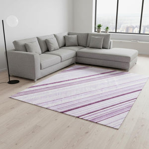 HomeRoots 10' X 14' Soft Lavender & Ivory Striped Washable Area Rug with UV Protection for Stylish Living Spaces 677495