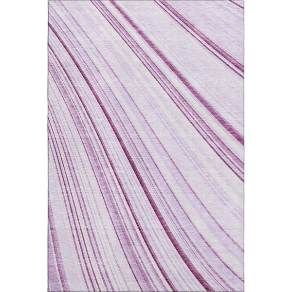 HomeRoots 10' X 14' Soft Lavender & Ivory Striped Washable Area Rug with UV Protection for Stylish Living Spaces 677495