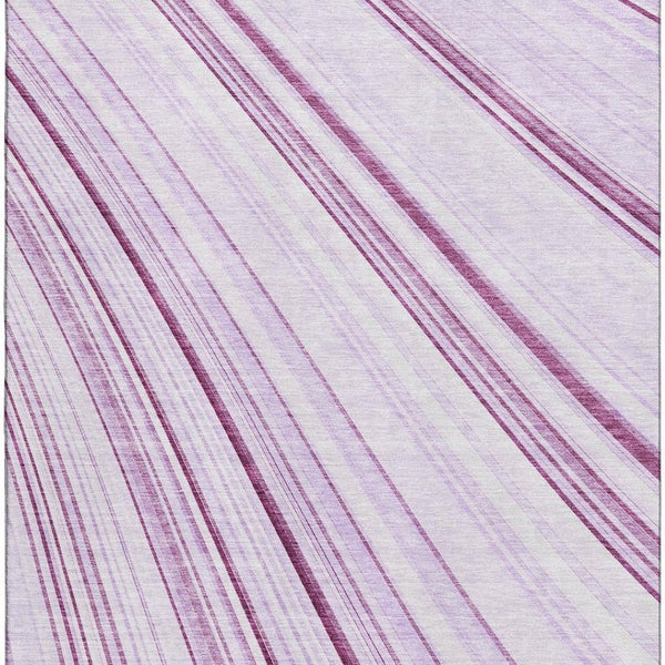 HomeRoots 10' X 14' Soft Lavender & Ivory Striped Washable Area Rug with UV Protection for Stylish Living Spaces 677495