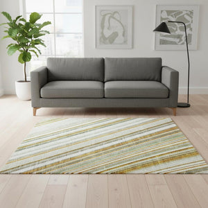 HomeRoots 5' X 8' Durable and Stylish Gold & Sage Striped Area Rug with UV Protection for Busy Homes 677497