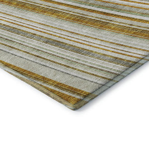HomeRoots 8' Linen Gold and Sage Striped Washable Round Rug - Durable, UV Protected, Ideal for Busy Homes! 677498
