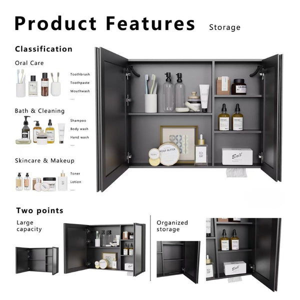 English Elm Led Aluminum Medicine Cabinet Double Door Anti Fog Mirror Light for Bathroom Walls W3083P373516