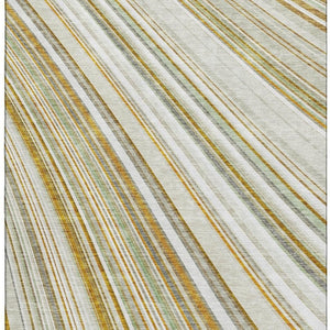 HomeRoots 8' X 10' Linen Gold and Sage Striped Washable Area Rug - Stain Resistant, UV Protected, Easy Care! 677499