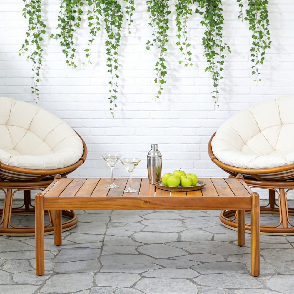 English Elm Outdoor Solid Acacia Slatted Coffee Table Patio Deck Low Profile Teak Finish N768P361446T