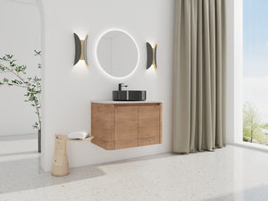 English Elm 30'' Wall-Mounted Bathroom Vanity With Ceramic Sink, Soft-Close Doors & Sleek Modern Design W999S00391