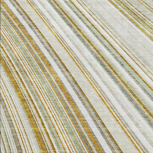 HomeRoots 9' X 12' Linen Gold and Sage Striped Area Rug - Durable, Washable, UV-Protected for Homes with Kids & Pets 677500